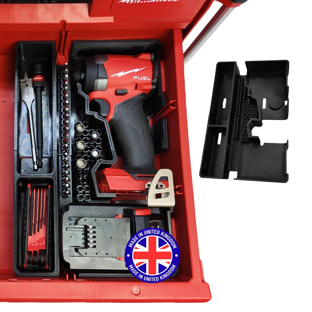 Milwaukee compatible Packout M18 Fuel 1 4 Hex Impact Driver Organizer for Milwaukee Packout 2 and 3 Drawer Tool Boxes – Precision Rigid Insert (Insert Only, Tools & Box Not Included) – Made in UK