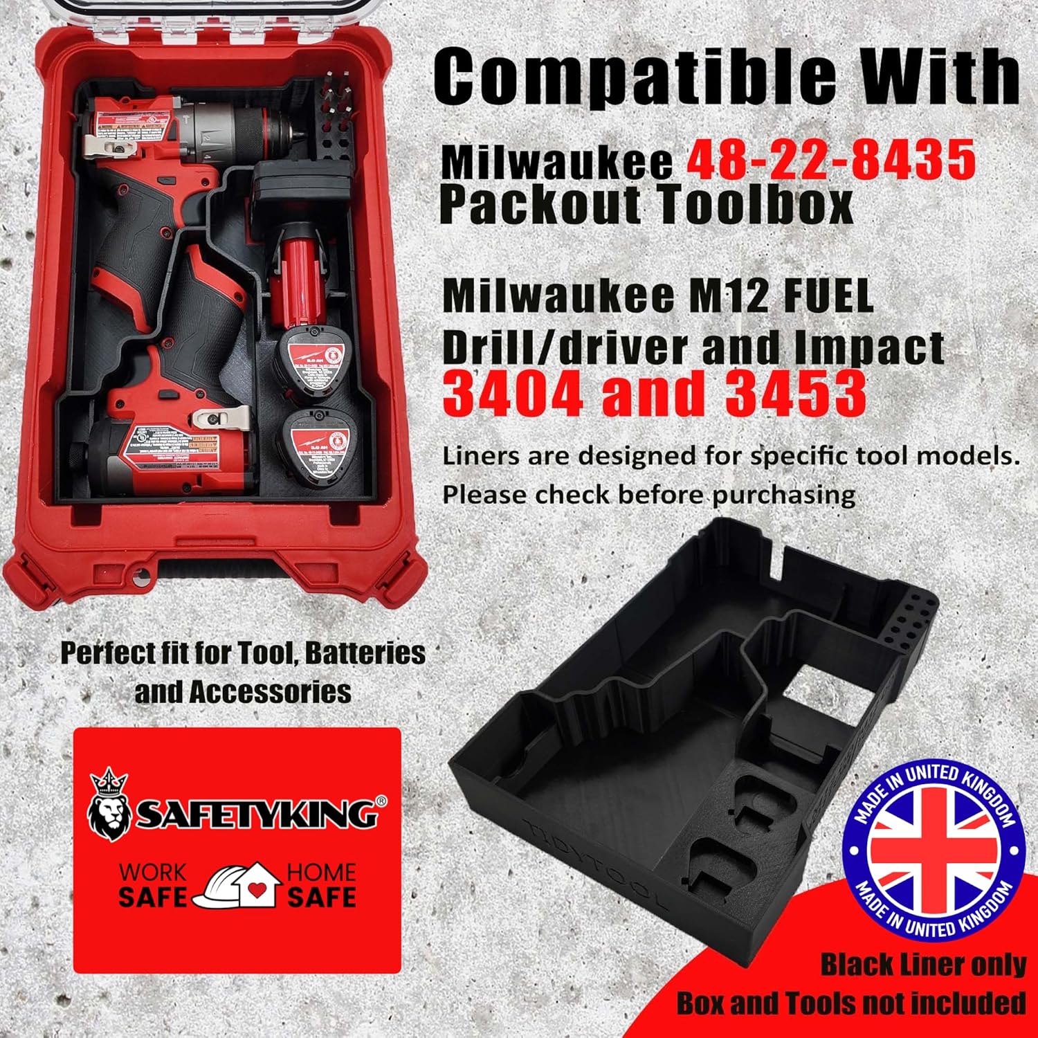 Milwaukee Packout Compatible Liner Organiser for Packout Compact Box (48-22-8435) – Precision Rigid Insert for M12 FUEL Drill Driver Organizer (Insert Only, Tools & Box Not Included)