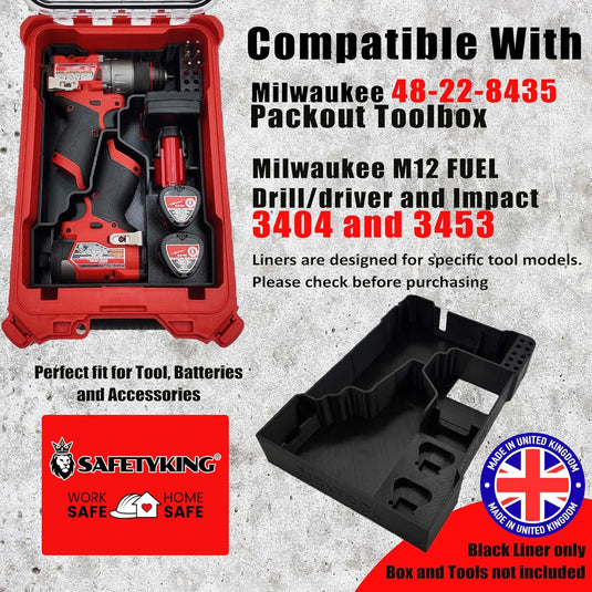 Milwaukee Packout Compatible Liner Organiser for Packout Compact Box (48-22-8435) – Precision Rigid Insert for M12 FUEL Drill Driver Organizer (Insert Only, Tools & Box Not Included)