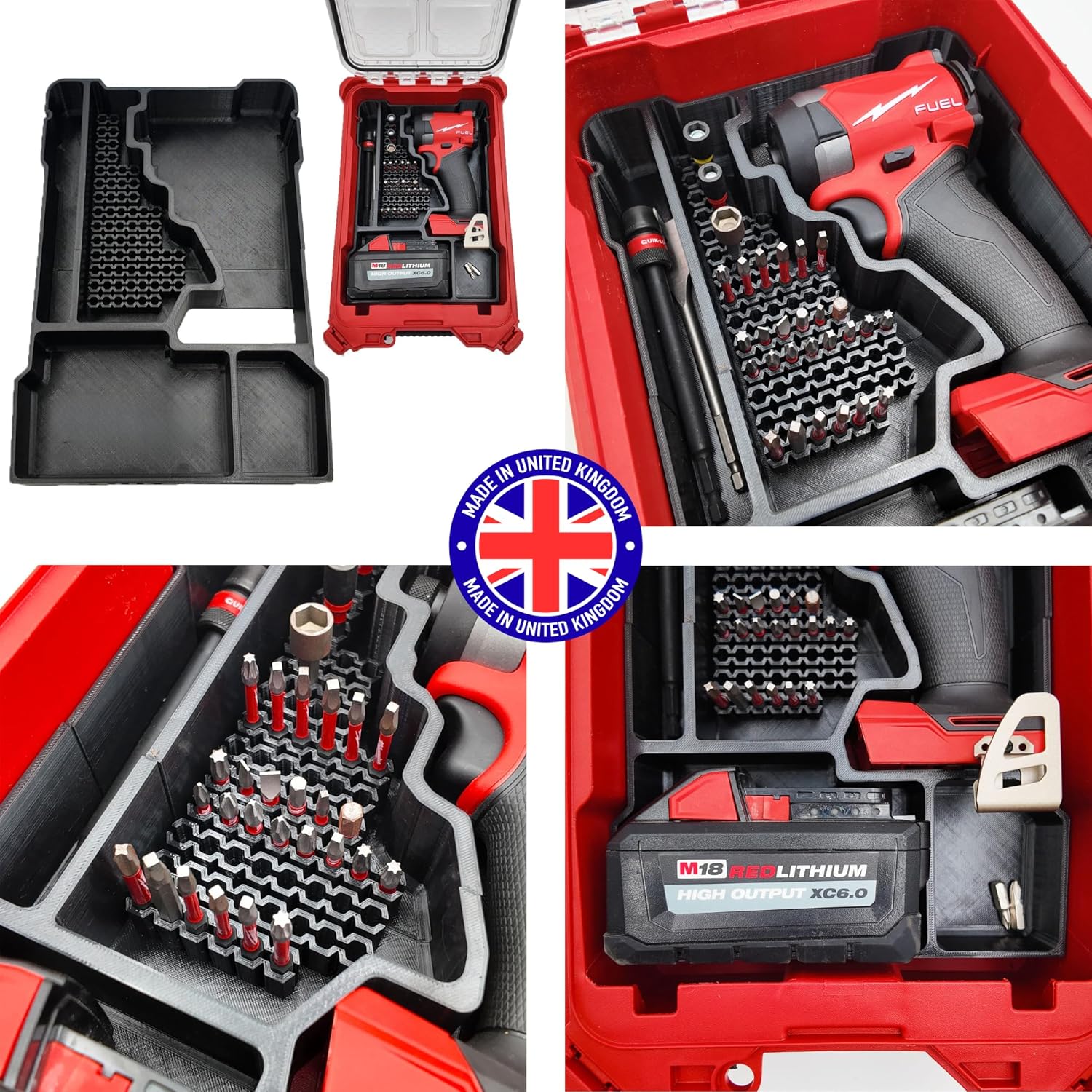 Milwaukee Packout Compatible Liner Organiser for Packout Compact Box (48-22-8435) – Precision Rigid Insert for M18 Fuel 1/4 Hex Impact Driver Organizer (Insert Only, Tools & Box Not Included)