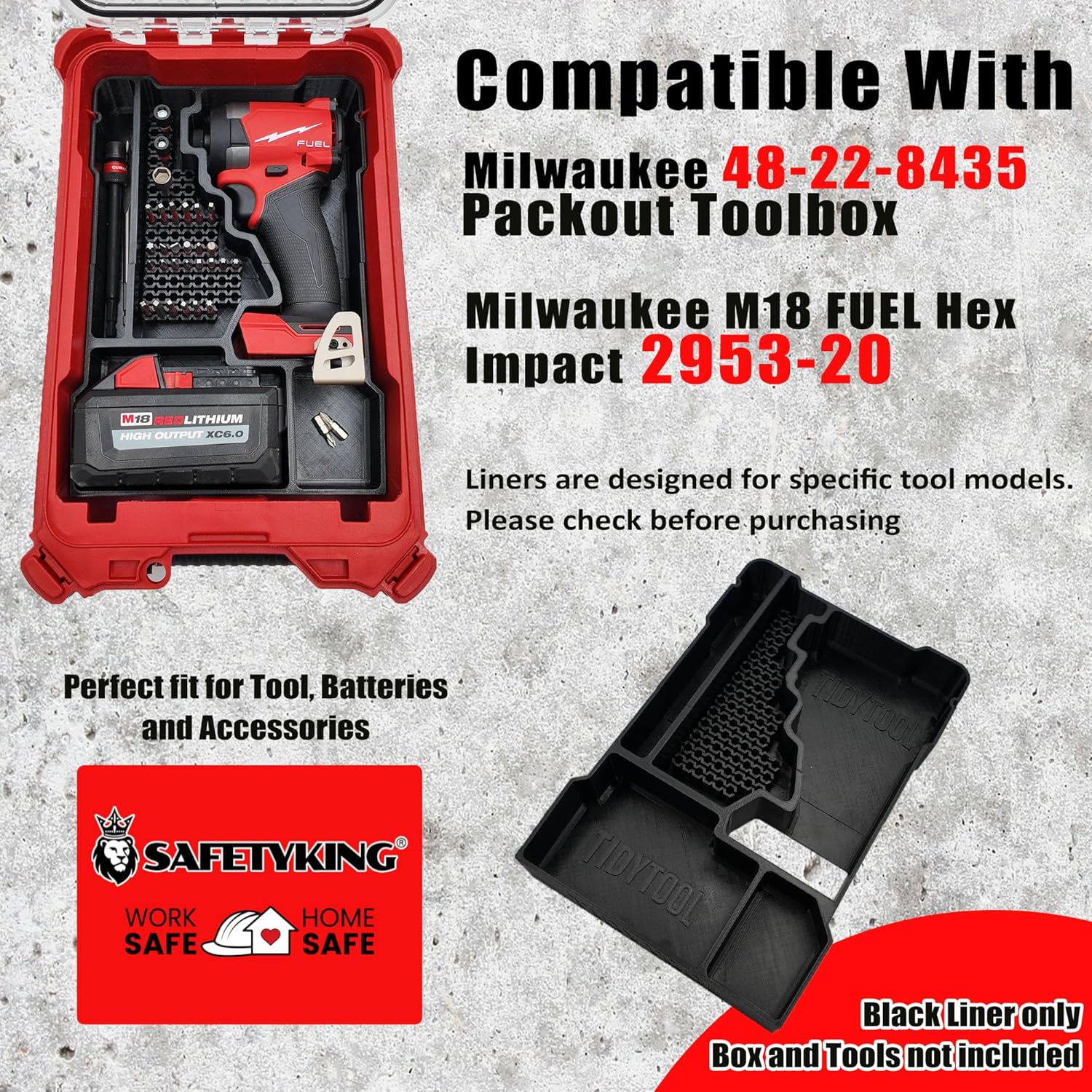 Milwaukee Packout Compatible Liner Organiser for Packout Compact Box (48-22-8435) – Precision Rigid Insert for M18 Fuel 1/4 Hex Impact Driver Organizer (Insert Only, Tools & Box Not Included)