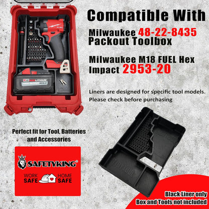 Milwaukee Packout Compatible Liner Organiser for Packout Compact Box (48-22-8435) – Precision Rigid Insert for M18 Fuel 1/4 Hex Impact Driver Organizer (Insert Only, Tools & Box Not Included)