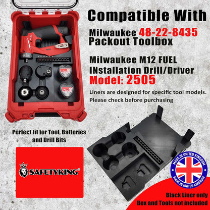 Milwaukee Packout Compatible Liner Organiser for Packout Compact Box (48-22-8435) – Precision Rigid Insert for M12 FUEL Installation Drill & Accessories (Insert Only, Tools & Box Not Included) UK Made