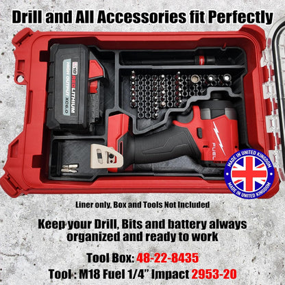 Milwaukee Packout Compatible Liner Organiser for Packout Compact Box (48-22-8435) – Precision Rigid Insert for M18 Fuel 1/4 Hex Impact Driver Organizer (Insert Only, Tools & Box Not Included)