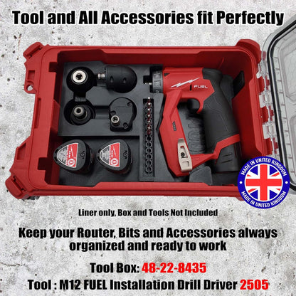 Milwaukee Packout Compatible Liner Organiser for Packout Compact Box (48-22-8435) – Precision Rigid Insert for M12 FUEL Installation Drill & Accessories (Insert Only, Tools & Box Not Included) UK Made