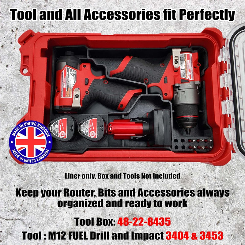 Load image into Gallery viewer, Milwaukee Packout Compatible Liner Organiser for Packout Compact Box (48-22-8435) – Precision Rigid Insert for M12 FUEL Drill Driver Organizer (Insert Only, Tools &amp; Box Not Included)
