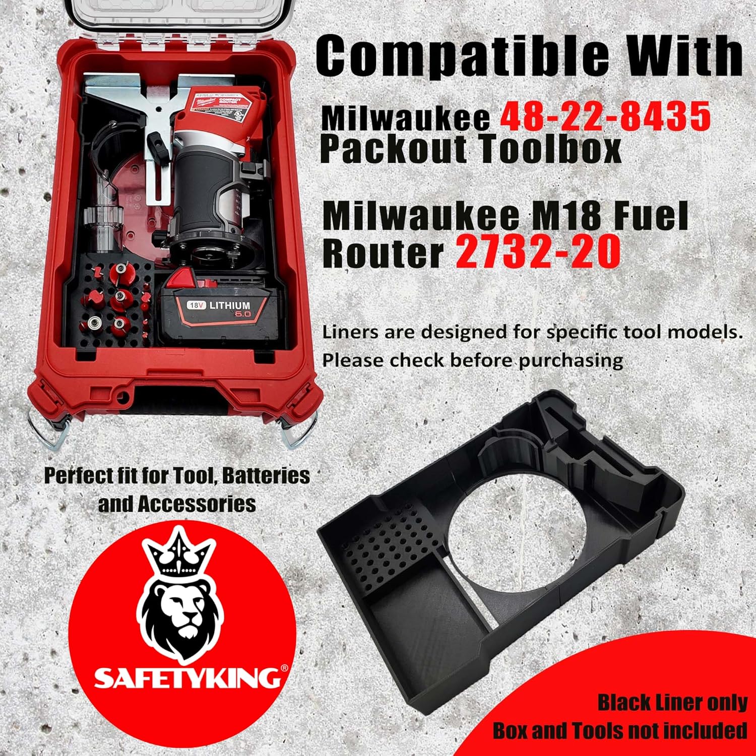 Milwaukee Packout Compatible Liner Organiser for Packout Compact Box (48-22-8435) – Precision Rigid Insert for M18 FUEL 2732-20 Compact Router & Accessories (Insert Only, Tools & Box Not Included)