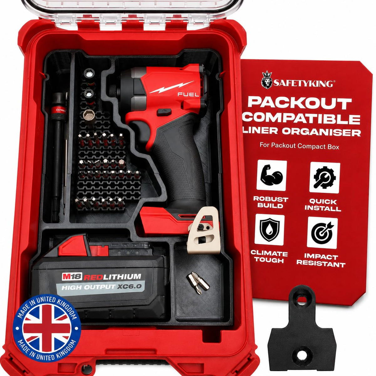 Milwaukee Packout Compatible Liner Organiser for Packout Compact Box (48-22-8435) – Precision Rigid Insert for M18 Fuel 1/4 Hex Impact Driver Organizer (Insert Only, Tools & Box Not Included)