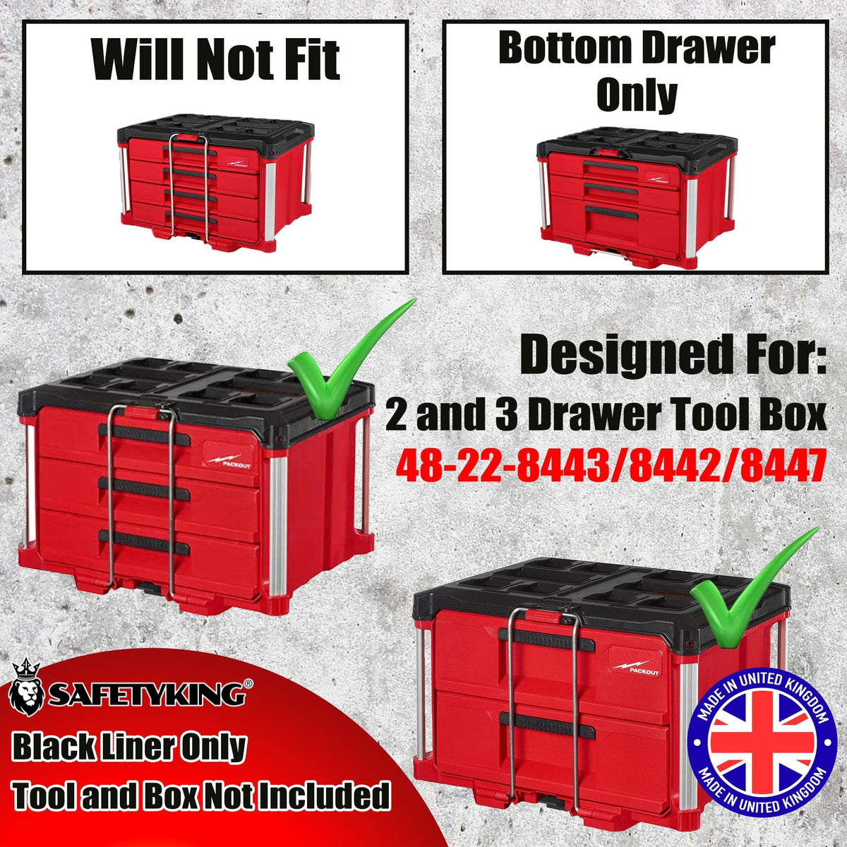 Milwaukee compatible Packout M12 Drill Driver Organizer Milwaukee Packout 2 and 3 Drawer Tool Boxes – Precision Rigid Insert (Insert Only, Tools & Box Not Included) – Made in UK