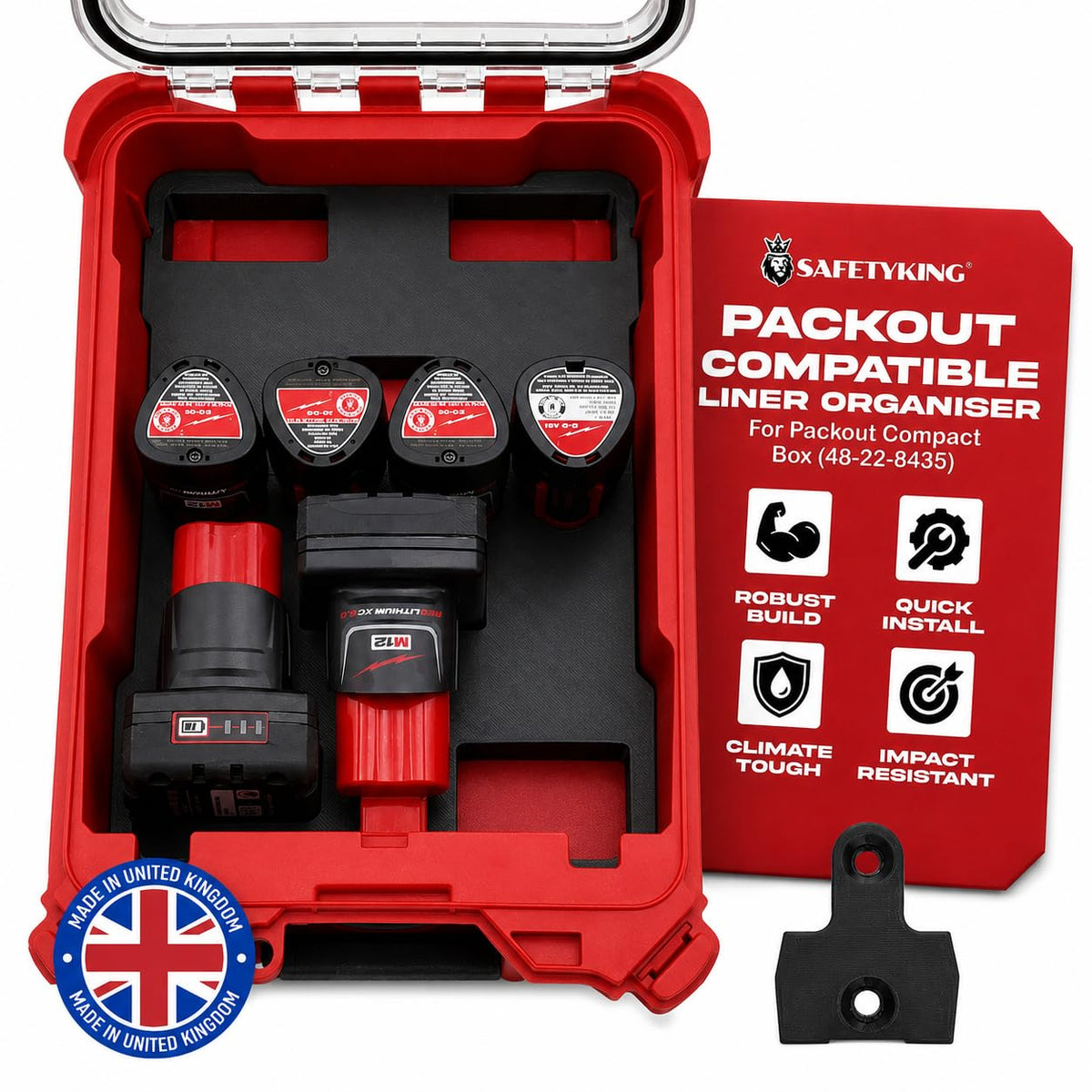 Milwaukee Packout Compatible Liner Organiser for Packout Compact Box (48-22-8435) – Precision Rigid Insert for M12 Mixed Battery Organizer (Insert Only, Tools & Box Not Included)