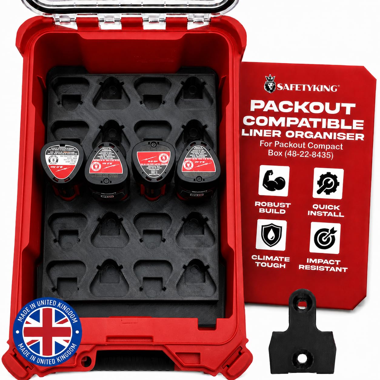Milwaukee Packout Compatible Liner Organiser for Packout Compact Box (48-22-8435) – Precision Rigid Insert for M12 Small Battery Organizer (Insert Only, Tools & Box Not Included)