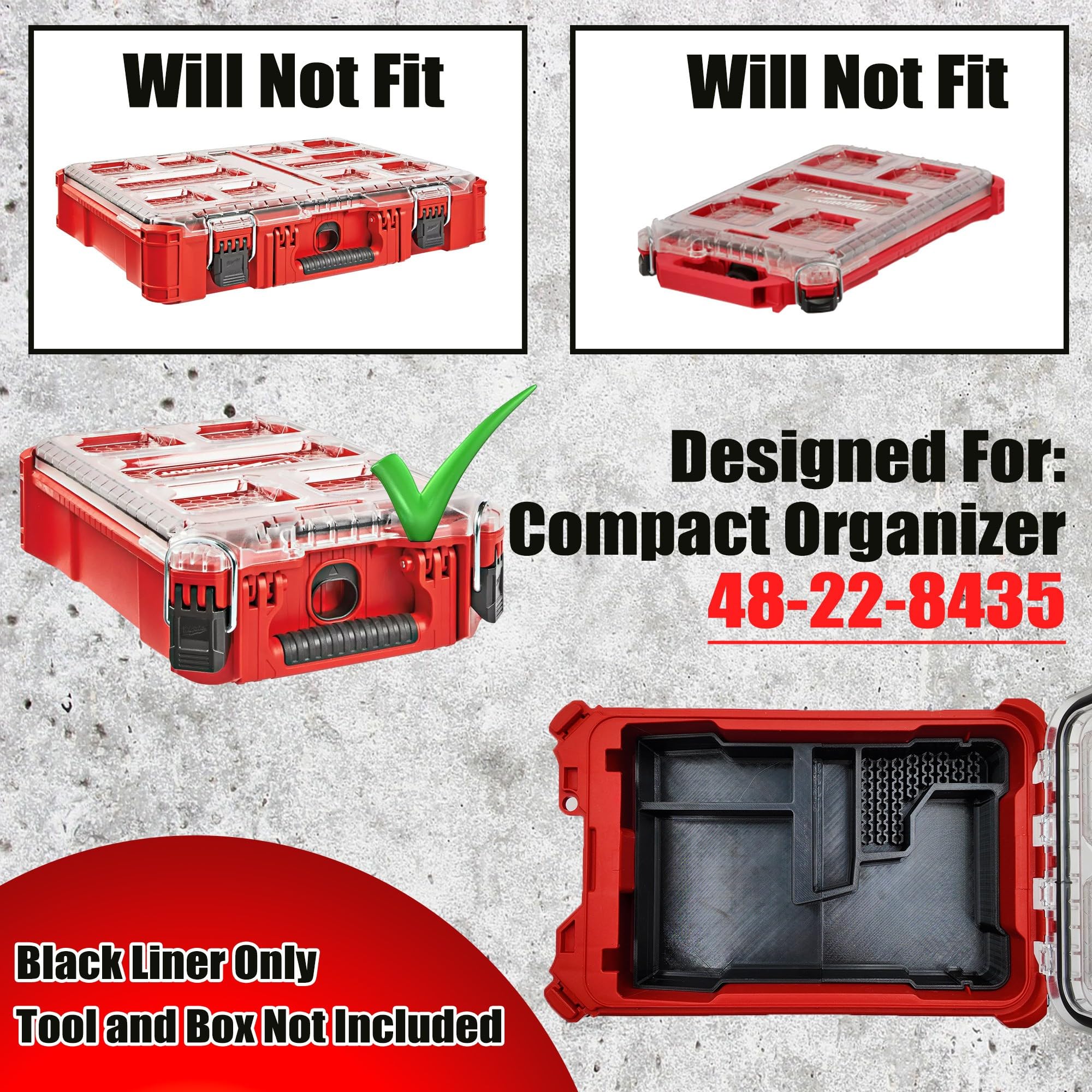 SAFETYKING® 20V Max Drill Set Organizer Compatible With Dewalt Tough System Deep Compact Organizer Precision Rigid Insert for Organizer (Insert Only, Tools Box Not Included)
