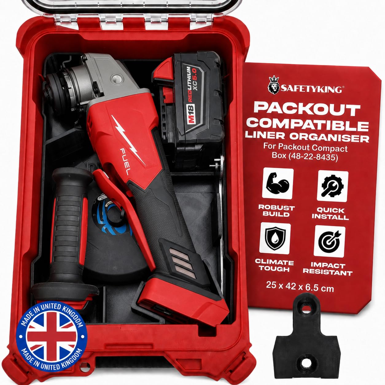 SAFETYKING® M18 Grinder Liner Compatible With Milwaukee Packout Compact Box (48-22-8435) Precision Rigid Insert Organizer (Insert Only, Tools & Box Not Included)