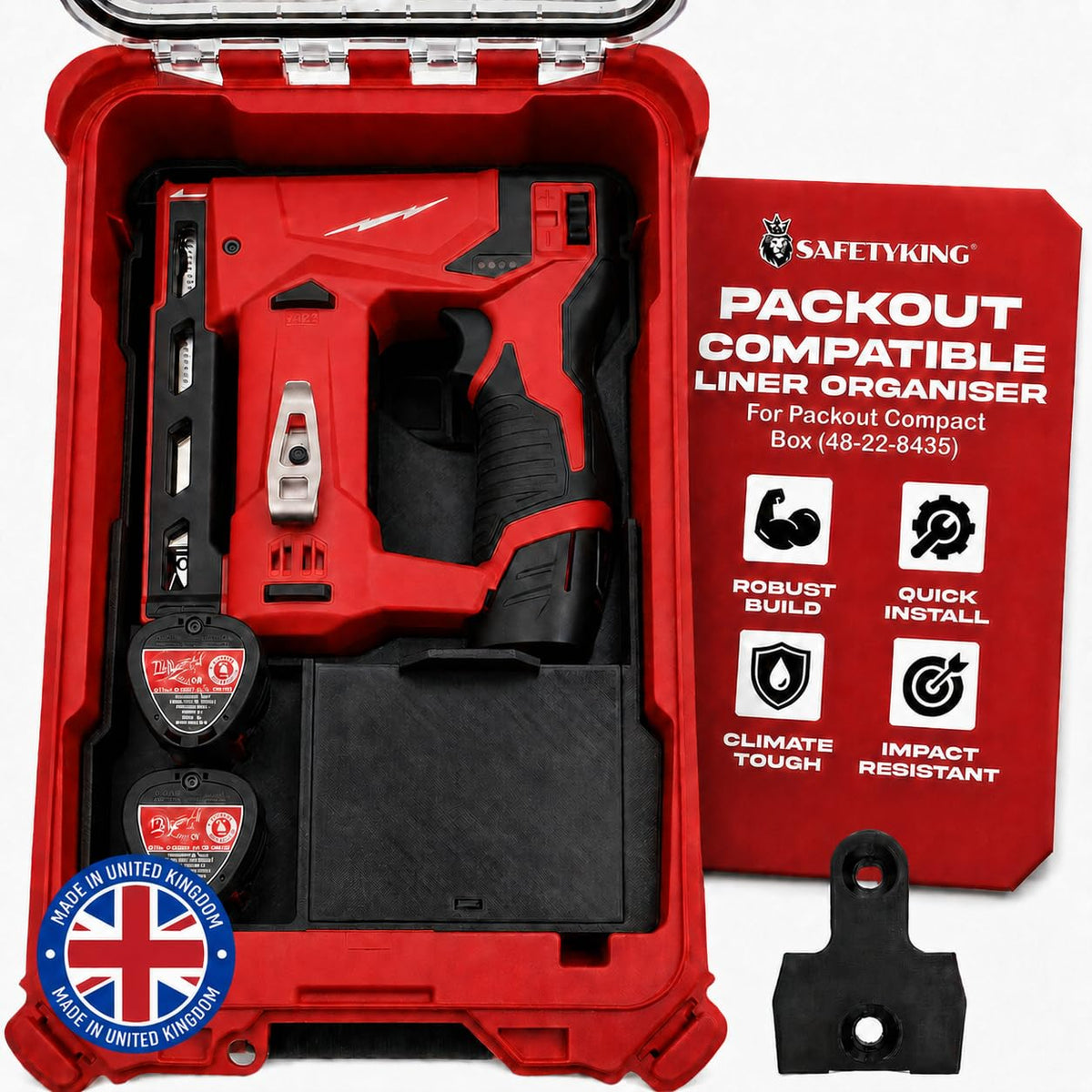 SAFETYKING® M12 Crown Stapler Liner Compatible with Milwaukee Packout Compact Box (48-22-8435) Precision Rigid Insert for Organizer (Insert Only, Tools & Box Not Included)